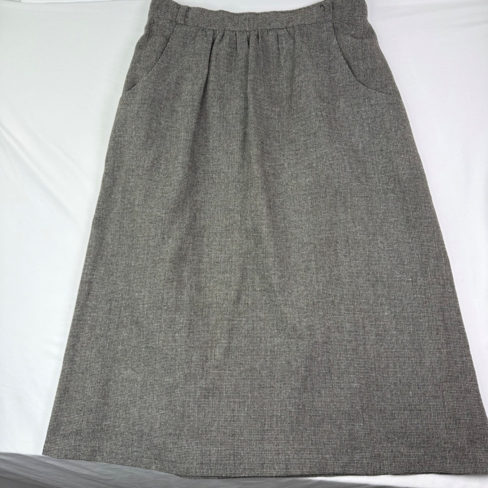 Vintage Pan-her Brown Micro Check Midi Skirt ILGWU Union Made A-Line Pockets 28W